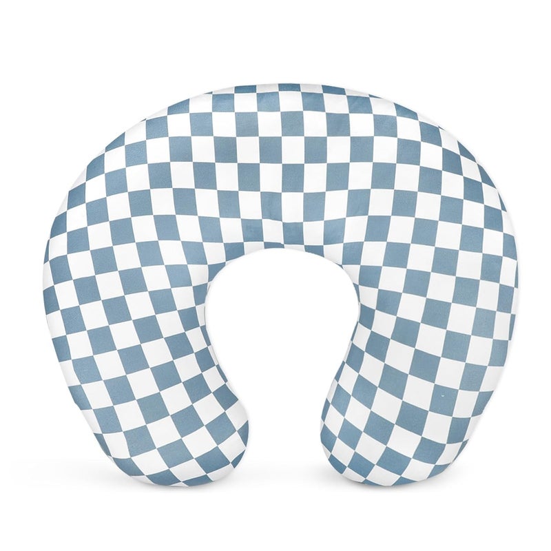 DILIMI Nursing Pillow Cover, Stretchy Removable Case for Breastfeeding Pillows, Ultra Soft Comfortable Slipcover for Baby Girl and Boy, Blue Checkerboard - Image 1